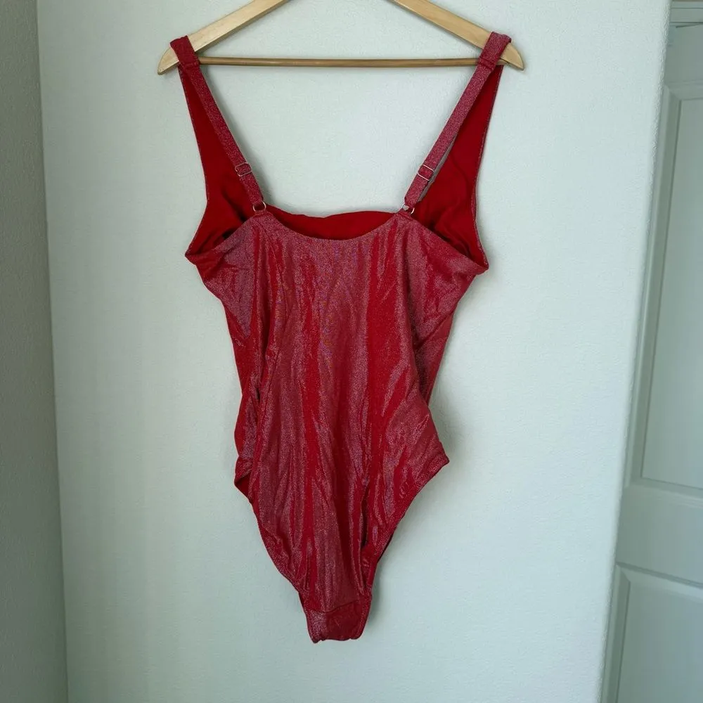 Yitty Shaping Swim Luxe Waist Cinching Shimmered Drop-Red Gorg/Silver Size 2X - Image 2