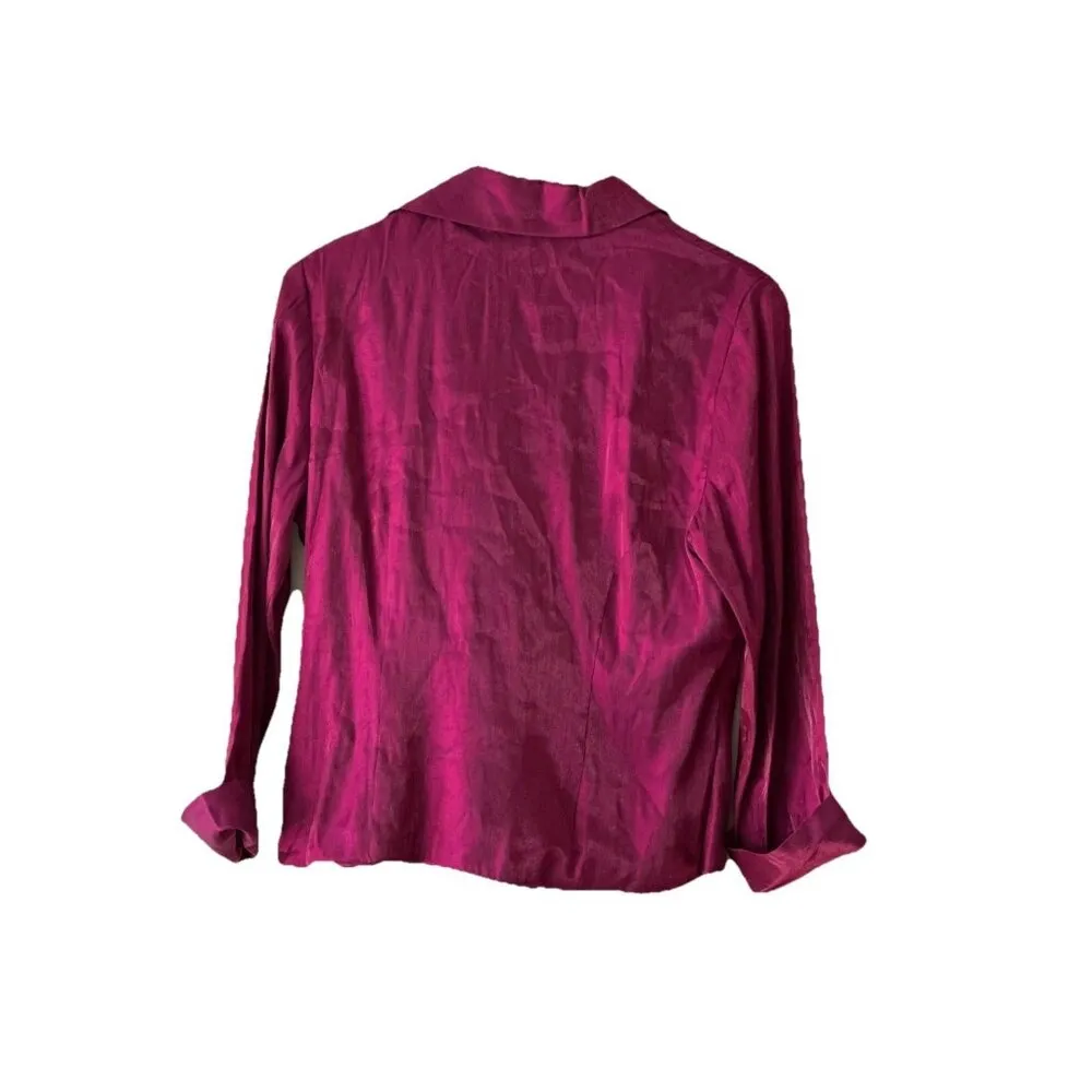 Ronni Nicole Purple Shimmer Wrap Fuchsia Rhinestone Bow Blouse Top Size L NWT - Image 5