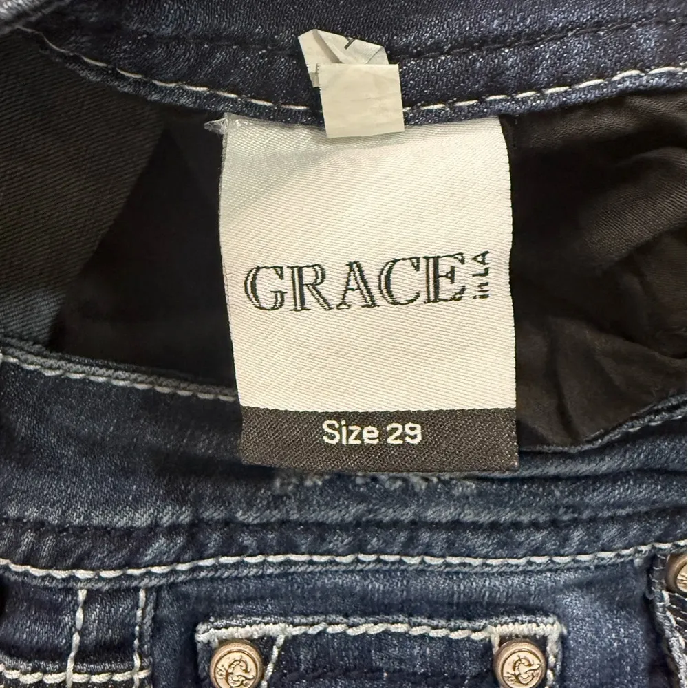 Grace in LA Blue Straight Leg Jeans with Chevron Embroidery - Image 9