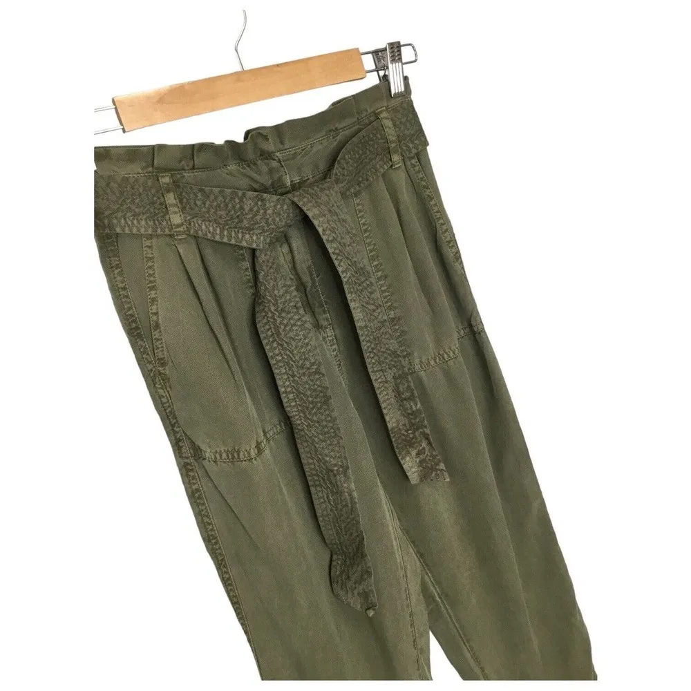 New Treasure And Bond Pants Womens Size 0 Paper Bag Waist Cuffed Olive Green - Image 4