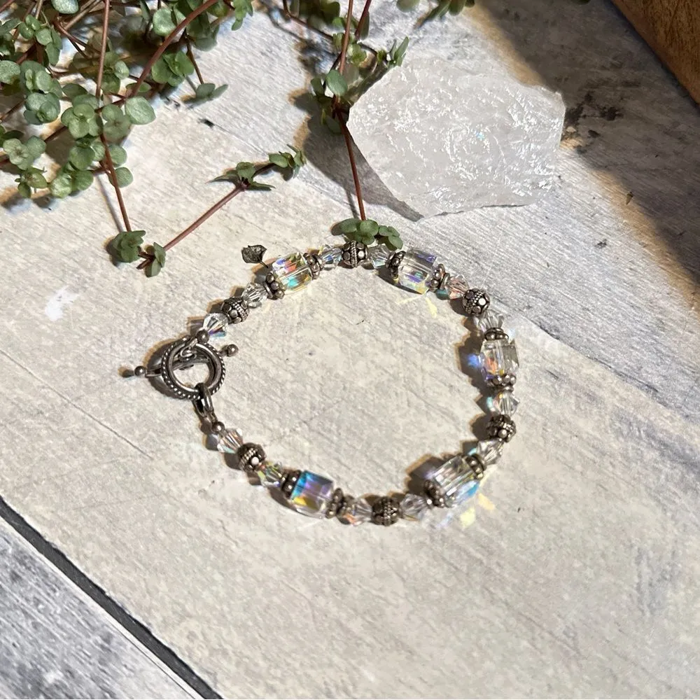 Vintage Sterling Silver Austrian Crystal Toggle Bracelet Silver - Image 2