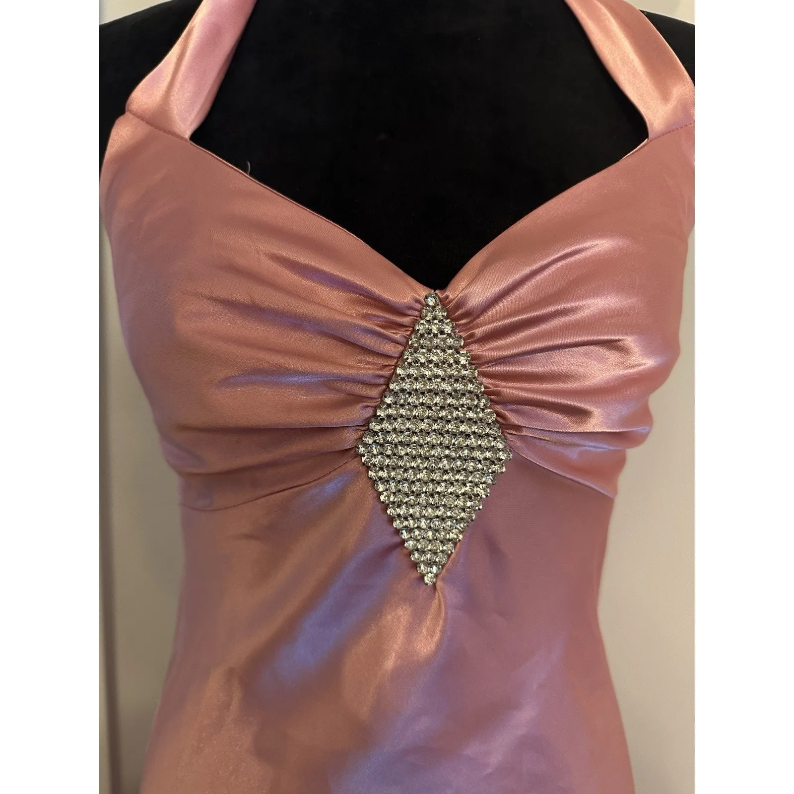 VTG Gunne Sax Halter Formal Gown Size 5 Jessica McClintock Pink Satin Halter EUC - Image 5