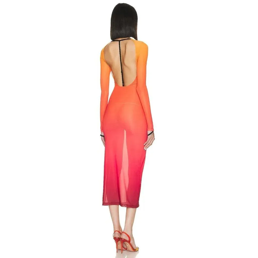 Courreges 2nd Skin Dress In Gradient Sunset in Orange XSmall New Womens Bodycon Size XS - Image 2