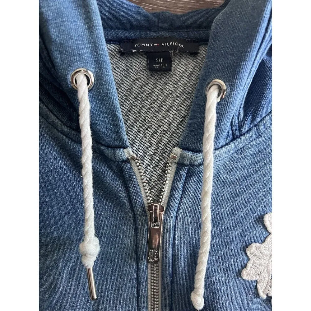 Tommy Hilfiger Jacket Hoodie Blue Embroidered Women Size S Y2K - Image 3