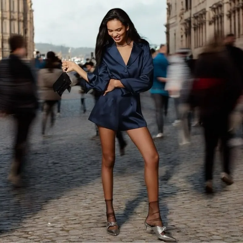 NEW Anthropologie Mare Mare V-Neck Blazer Romper Playsuit Satin Long‎ Sleeve L - Image 10