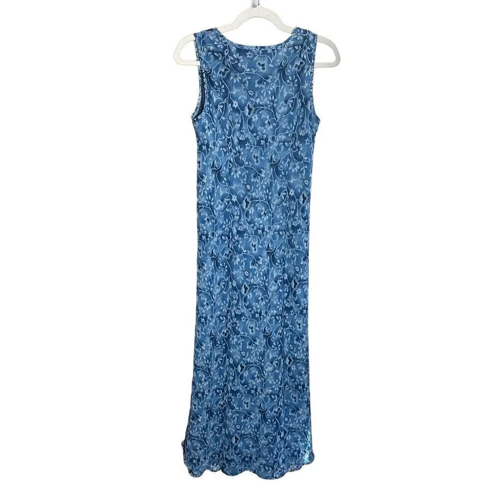 Jessica Howard womens vintage blue floral print sleeveless maxi dress sz 6 90s s - Image 2
