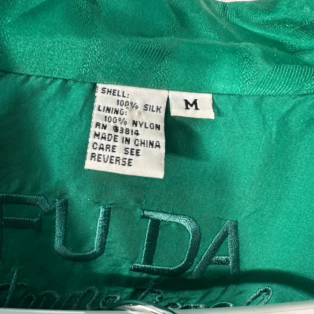 Fuda Vintage 1990s 100% Silk Green Track Suit Size Medium EUC - Image 6