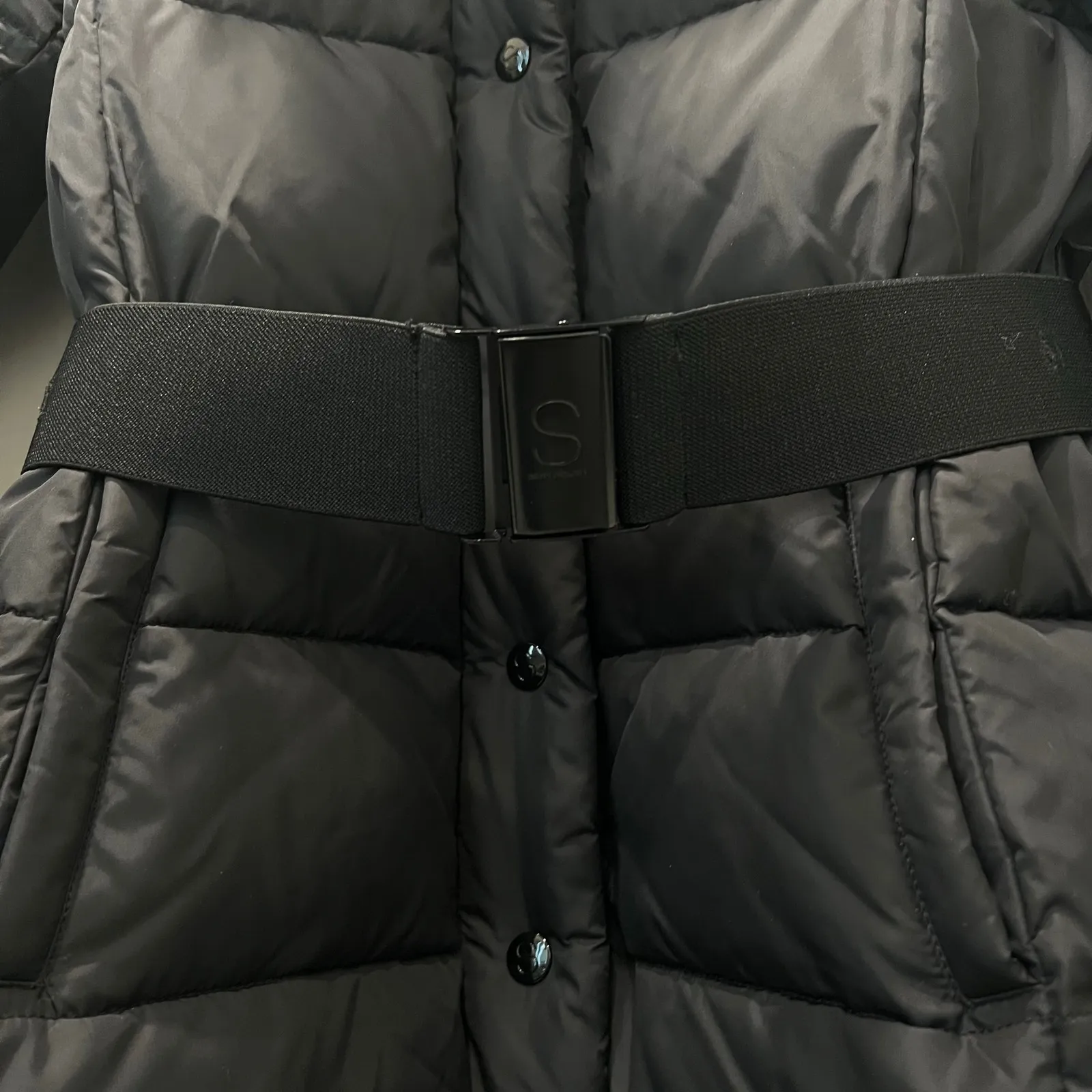 S13 New York Chalet Puffer Winter Coat Size Medium Faux Fur Trim Hood Black - Image 7