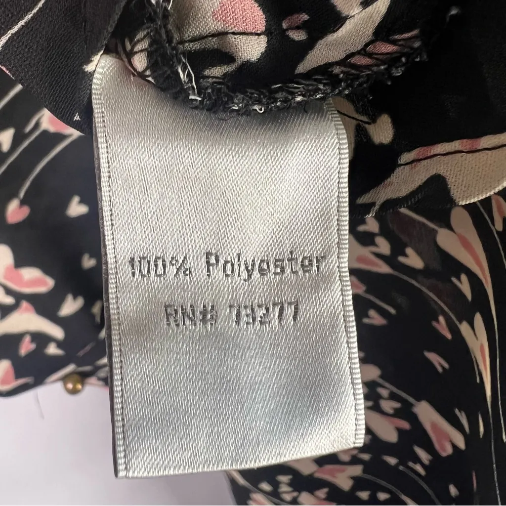 Lauren Conrad Black Pink Heart Print Blouse, XL, Button Front, Romantic Chic - Image 11