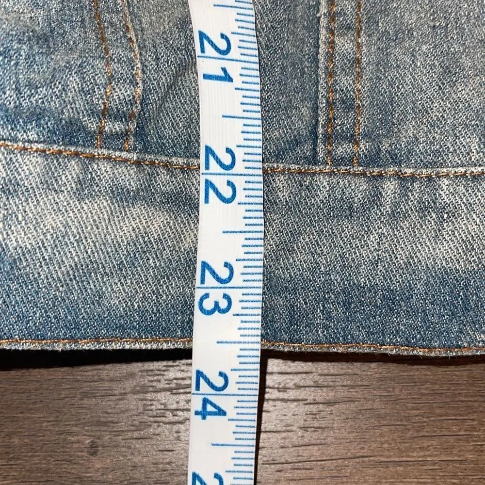 HOME Trendy Denim‎ Distressed Jacket Colorblock Sleeves Size Large Blue - Image 7