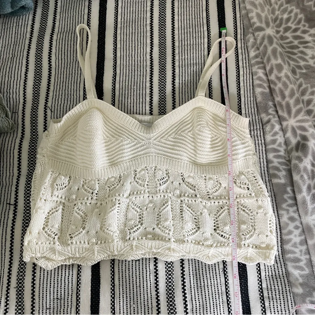 Pink Rose White Bohemian 70's Crochet Hippie Bell Bottom Pants & Crop Medium Set - Image 9