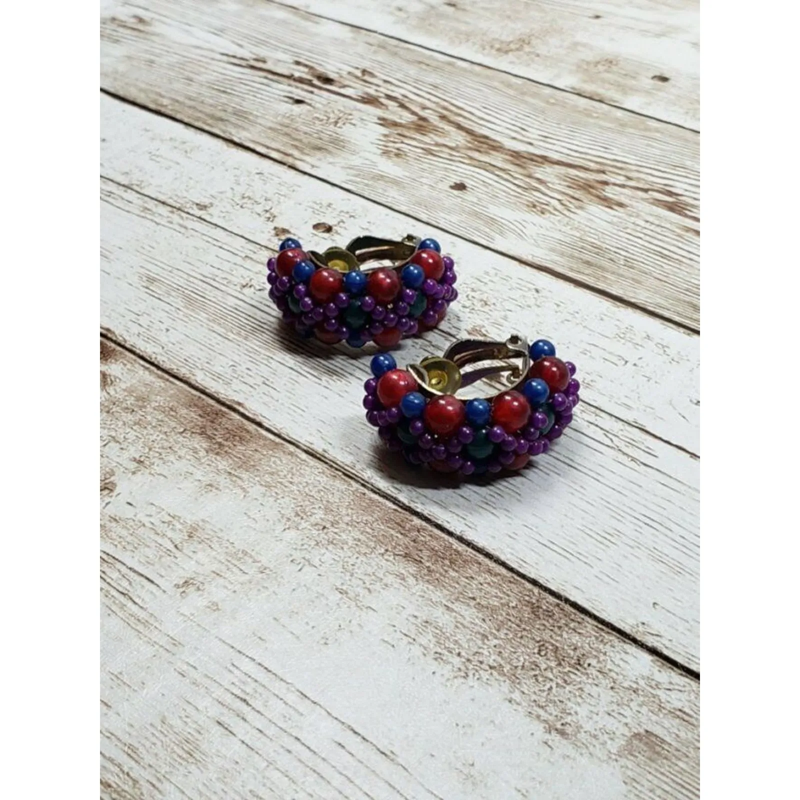 Vintage Clip On Earrings Half Hoop Extra Large Fruit Like Colors Statement - Image 12