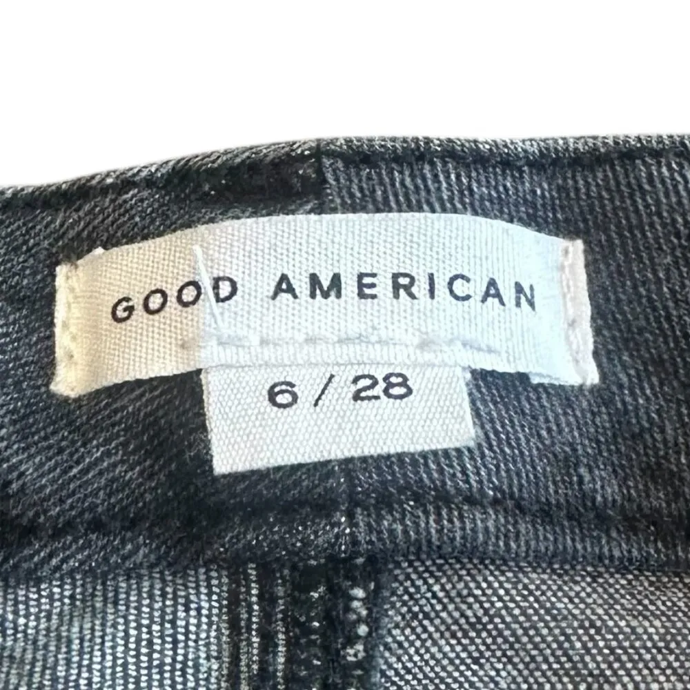 Good American Straight Leg Jeans Grey Chewed Hem Stretch Cotton Size 6 Women's - Image 12