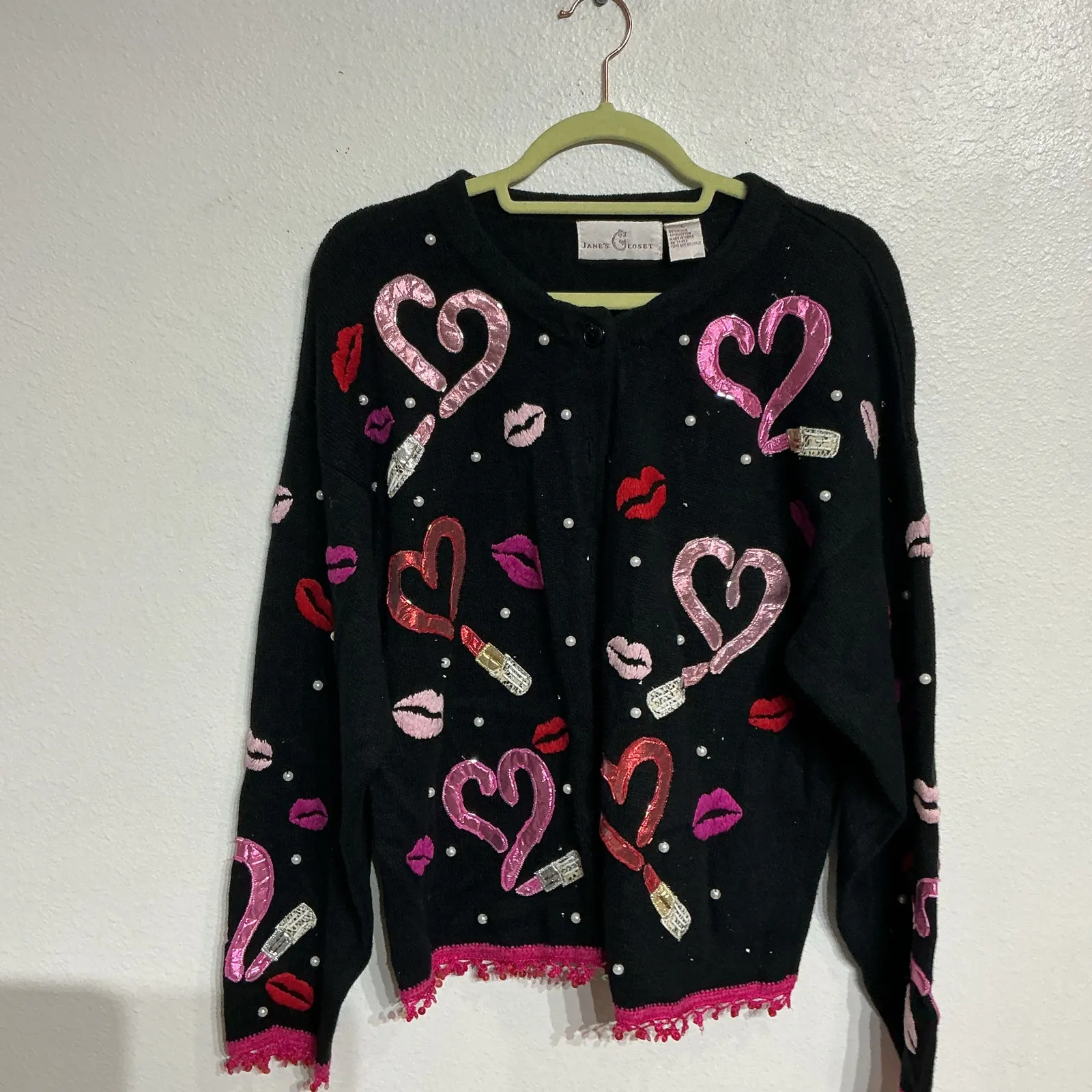 Jane's Closet Black Valentine Vintage Cardigan Sz L Size L - Image 2