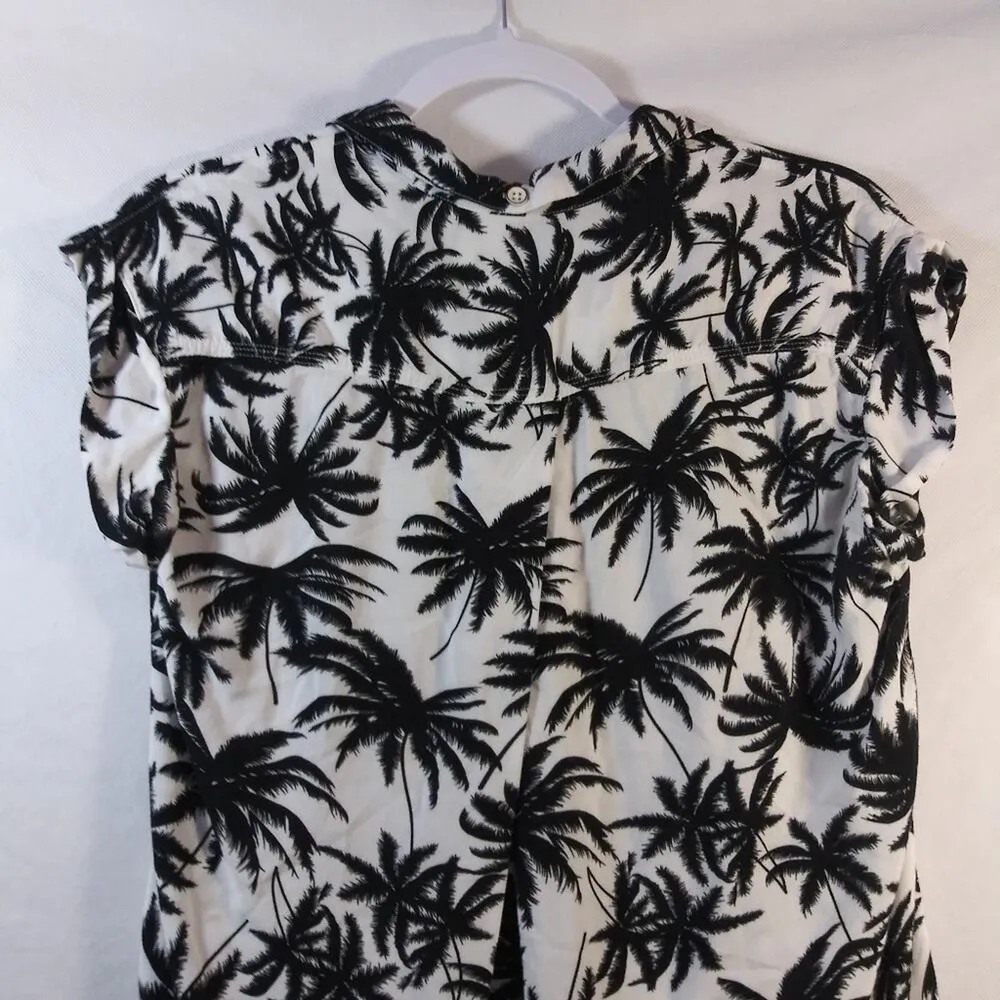 Jachs Girlfriend White Black Palm Tree Print Top High Low Button Front Size M - Image 9