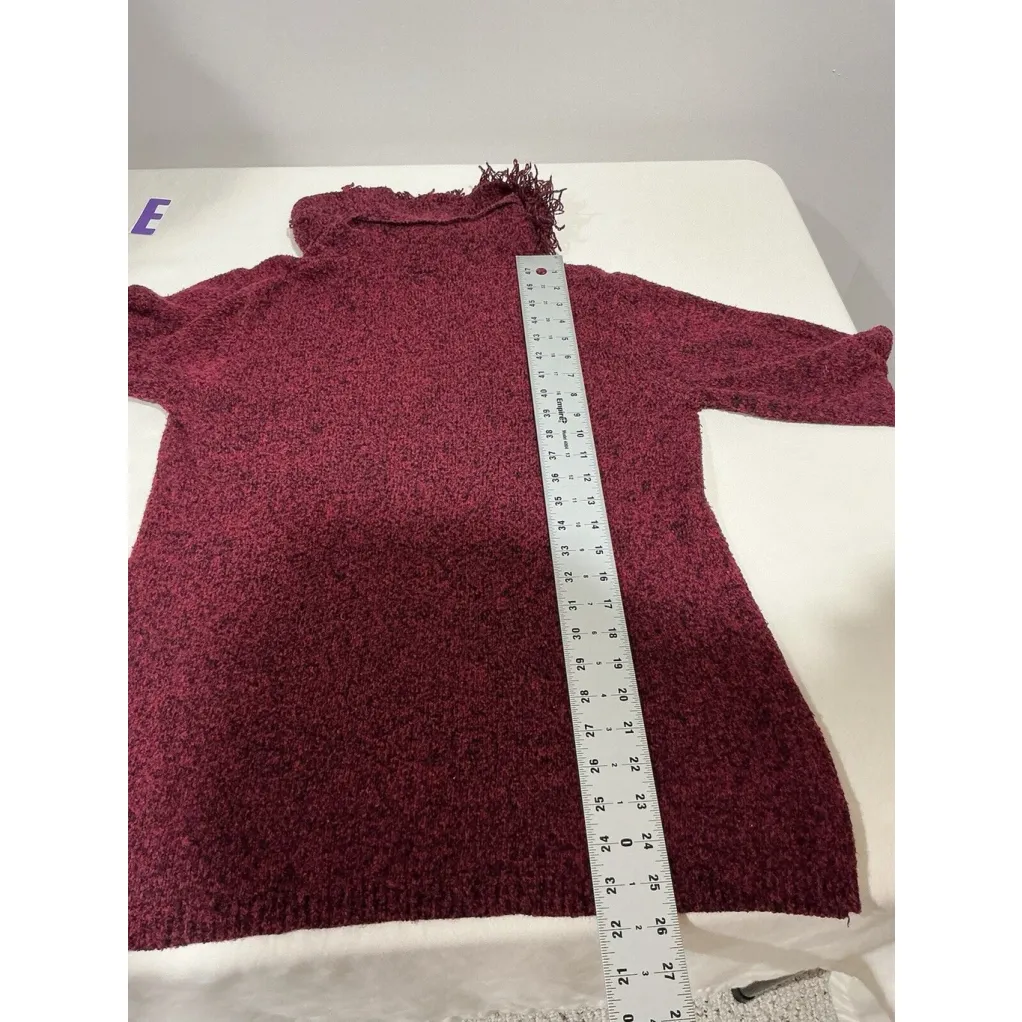 Woman’s Rafaella Large Red Black Long Sleeve Cowl Neck Fringe Accent Sweater - Image 10