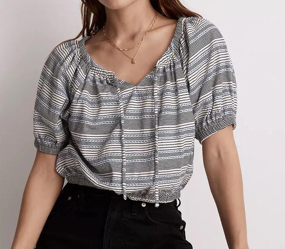 Madewell Jacquard keyhole cotton crop top in stripe - Image 2