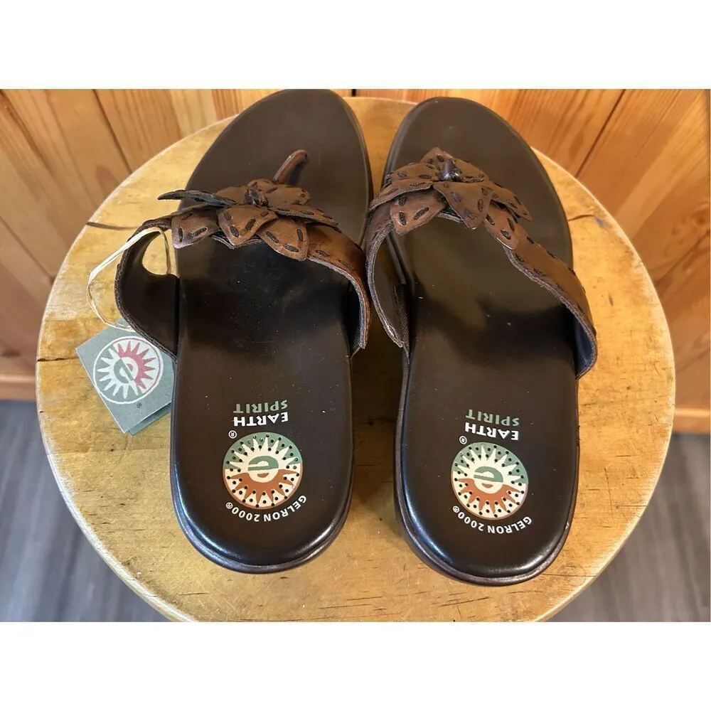 EARTH SPIRIT Women's Size 9 Gelron 2000 Sherwood Brown Leather Flower Sandals nw - Image 5