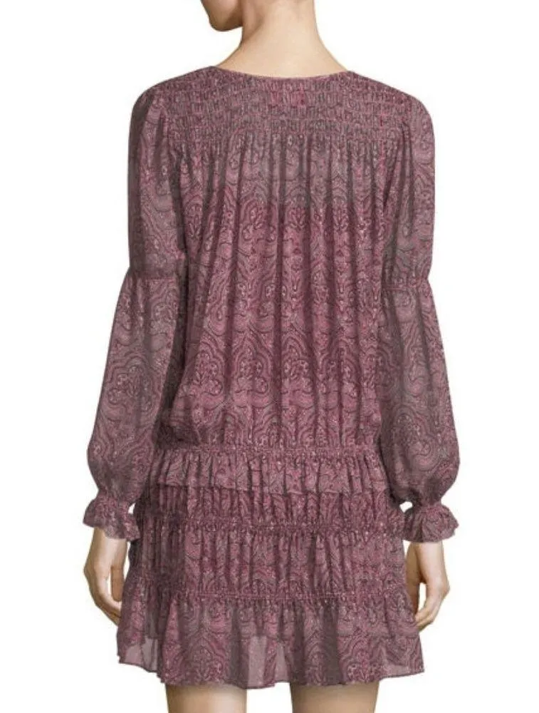 💕JOIE💕 Snow Print Chiffon Dress ~ Port Wine 100% Silk Medium M NWT - Image 6