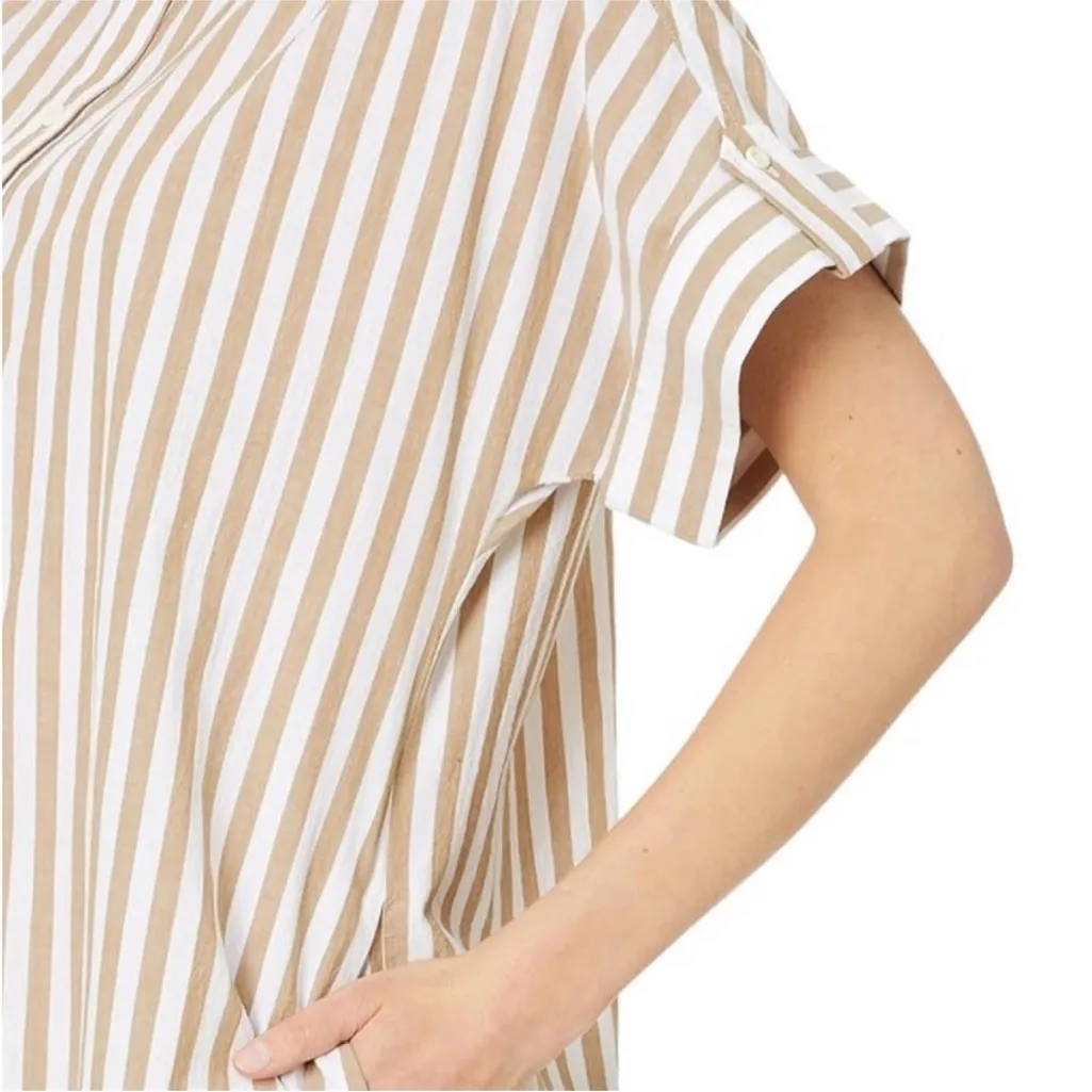 Madewell Tan & White Vertical Stripe Shirt Dress / Tunic – Size M – 100% Cotton - Image 8
