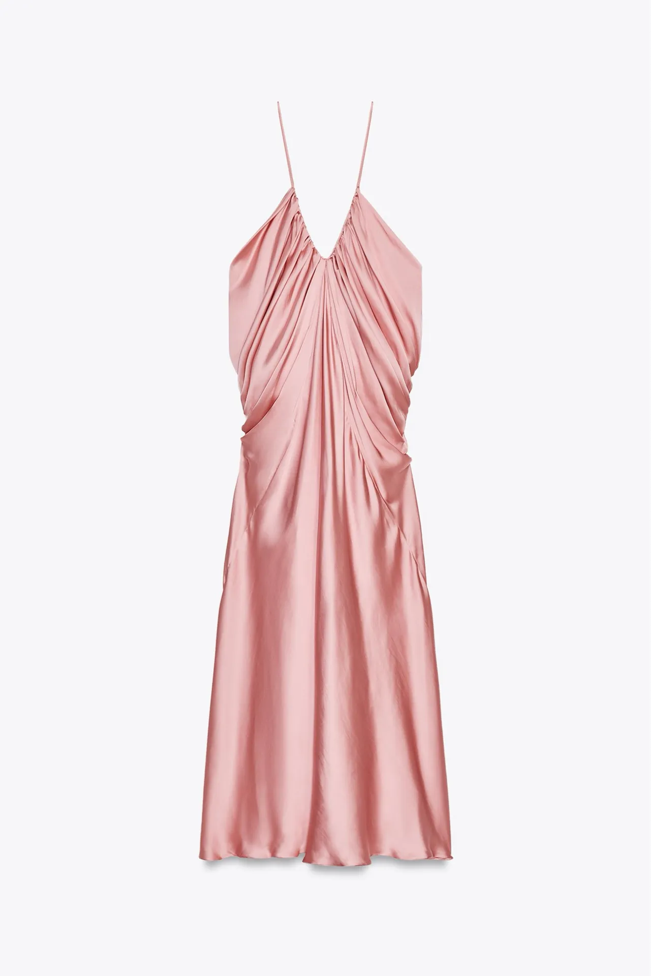Zara gathered Elegant Pink Maxi Dress flowy evening party cocktail wedding dress - Image 11