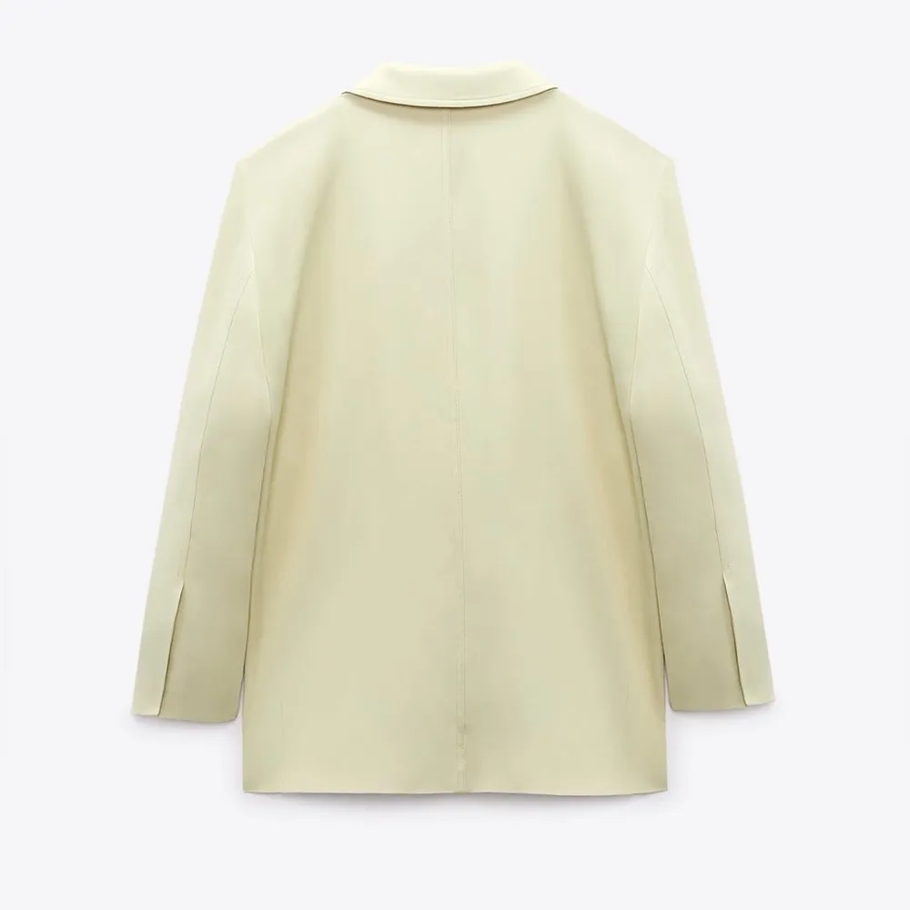 Zara New Sea Green Satin Effect Party Lapel Collar Long Sleeves Blazer Size L - Image 4