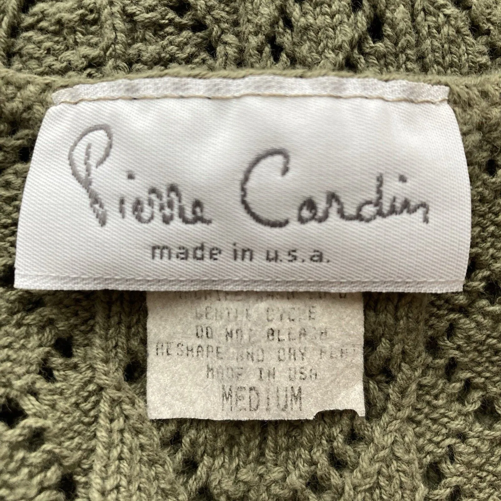 Vintage Pierre Cardin Crochet Vest Sz M Boho Cottagecore Neutral Khaki Green USA - Image 10