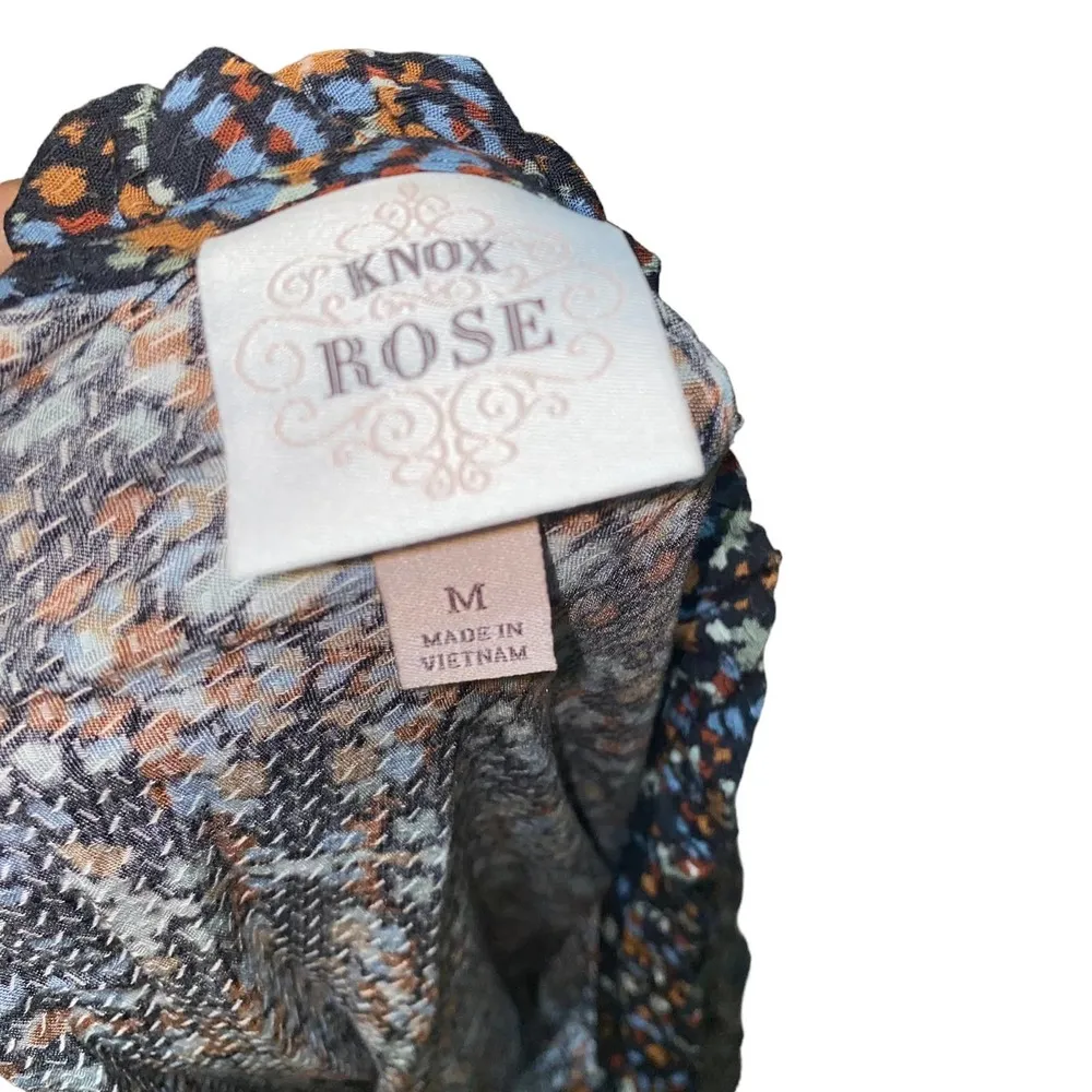 Knox Rose Long Sleeve Keyhole Tie Neck Peasant Top Blouse Abstract Print Boho M - Image 5