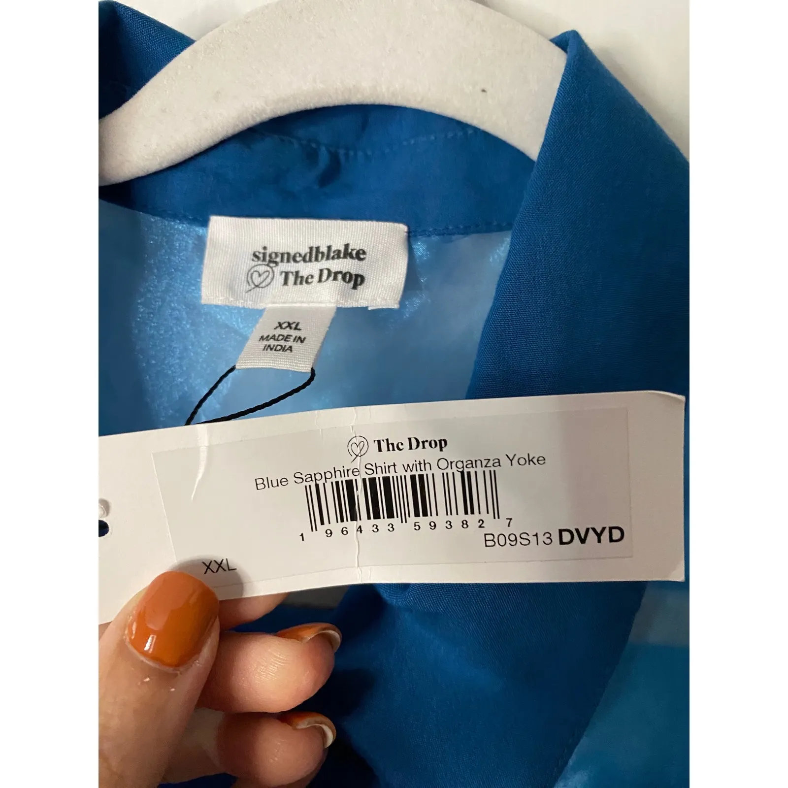 The Drop Signed Blake Blue Sapphire Organza Yoke Button Up Shirt XXL - Image 2