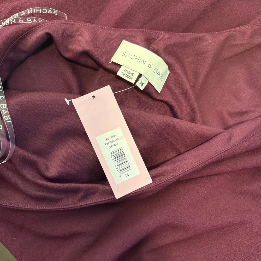 Sachin & Babi Cece Draped One-Shoulder Gown 4 Way Stretch - Deep Wine - Image 5