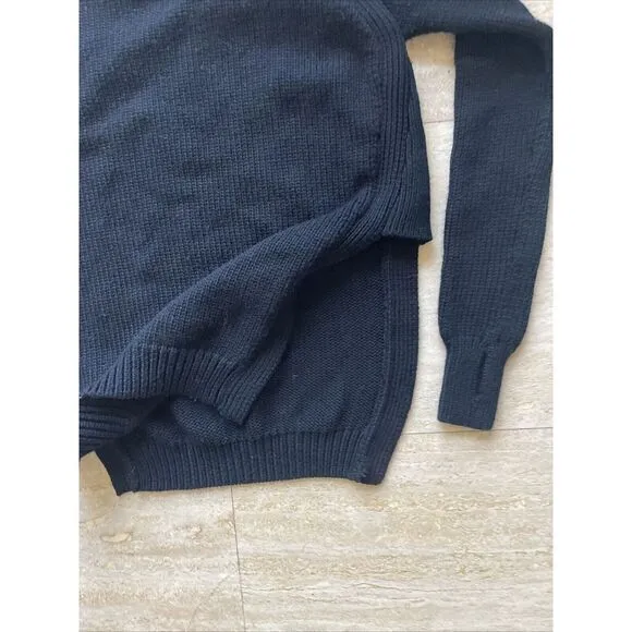 Lululemon Sweater Sz 4 Merino Wool Chunky Cable Knit‎ Pullover Side Slits Black - Image 5