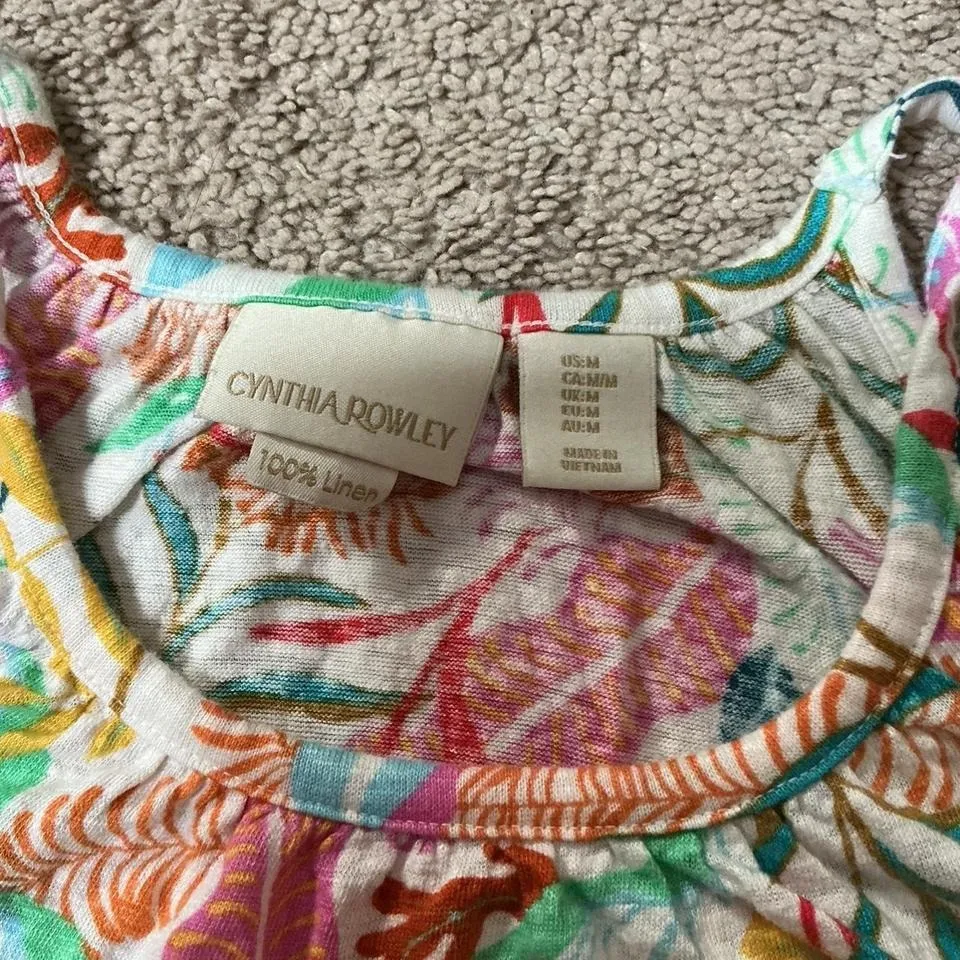 Cynthia Rowley Linen Tropical Leaf Print Halter Neck Tank Top Women's Medium - Image 5