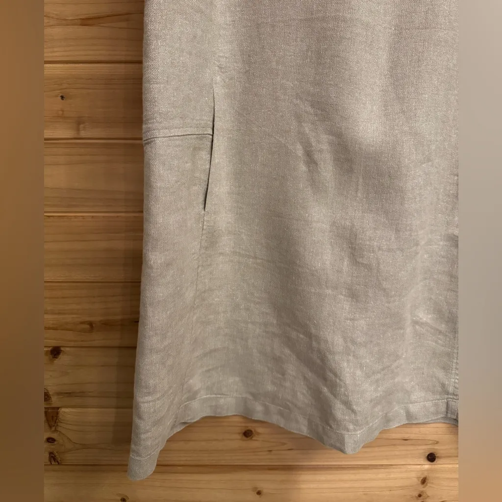 Eileen Fisher Size Large Organic Linen Blend Metallic Silver Tan Dress Lagenlook - Image 4