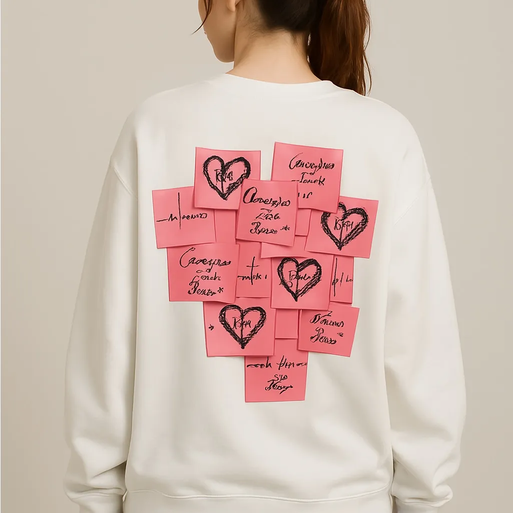 Women’s White Sweatshirt with Heart Sticker Print Graphic, XS, Long Sleeve New‎ - Image 2