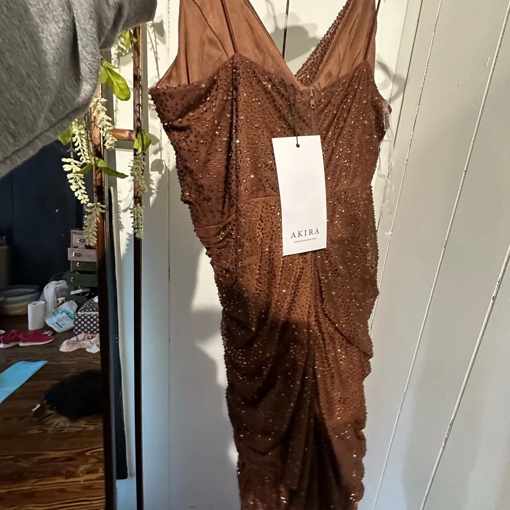 AKIRA Brown Rhinestone Mini Dress - Image 6