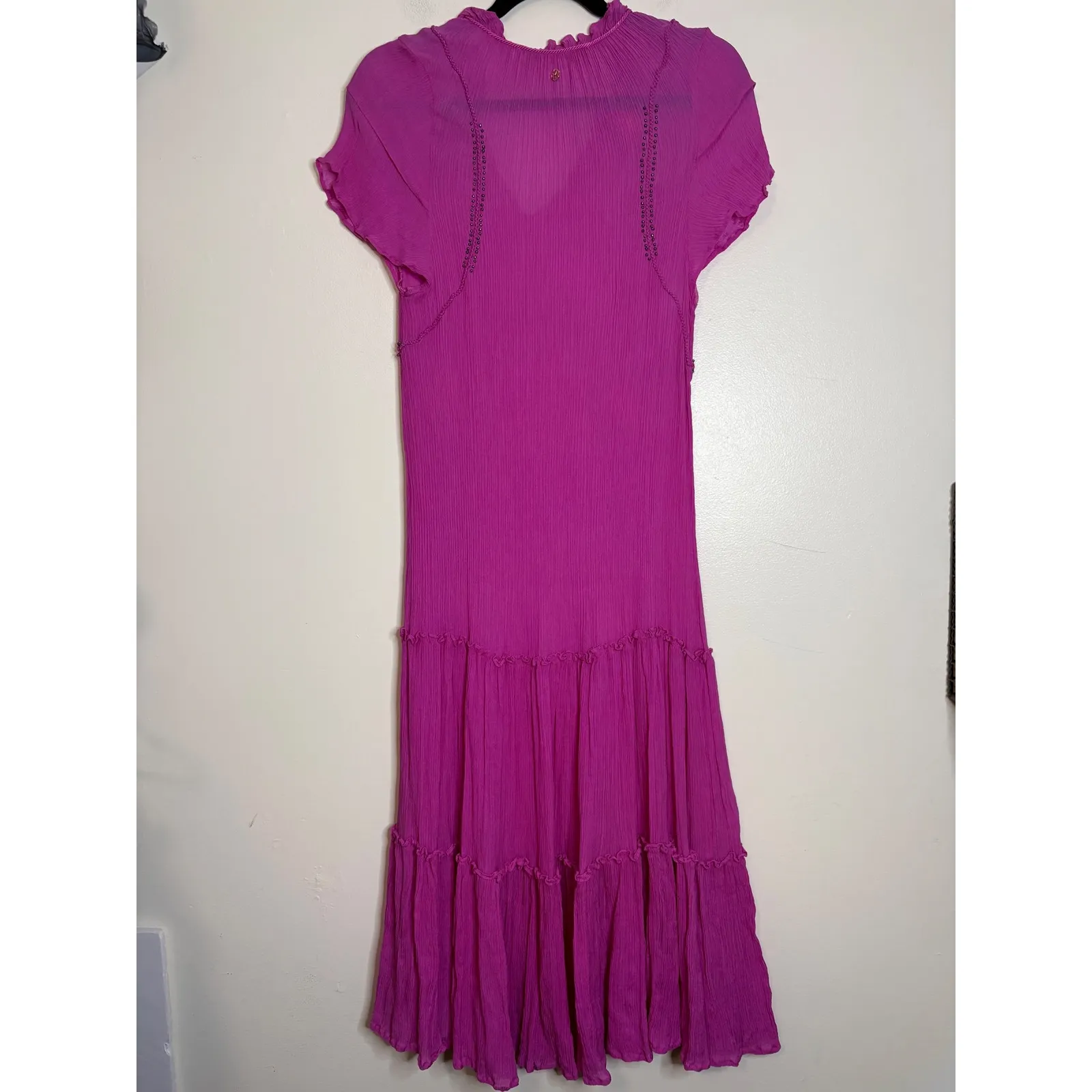 Marie Oliver Silk Magenta Embroidered Tassel Maxi Dress Boho - Image 7
