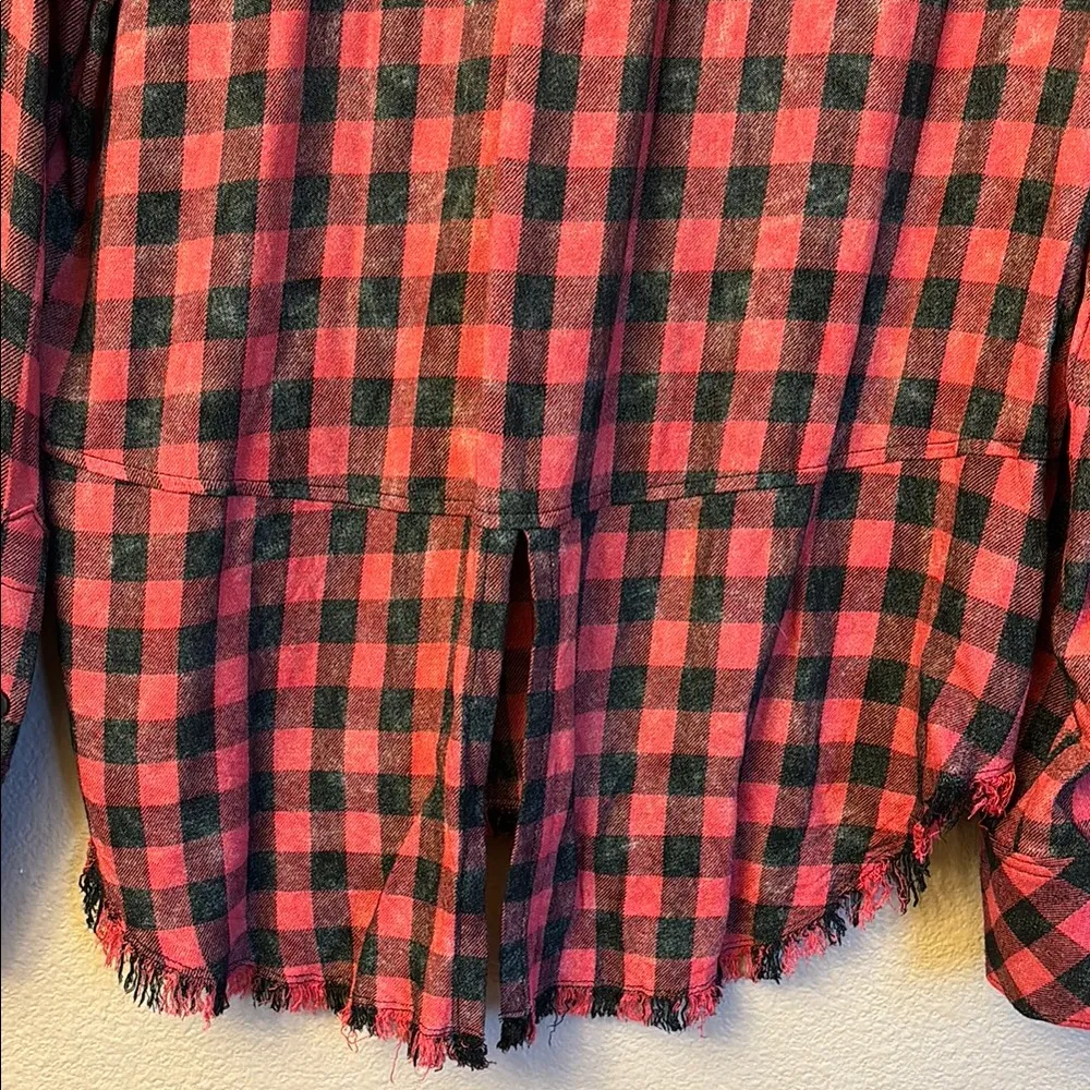 ANTHROPOLOGIE Red Black Buffalo Plaid Button Down Shirt MEDIUM - Image 11
