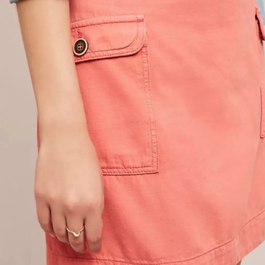 Anthropologie Utility Cargo Front Pocket Cotton Linen Blend Mini Skirt Size‎ 4 - Image 3