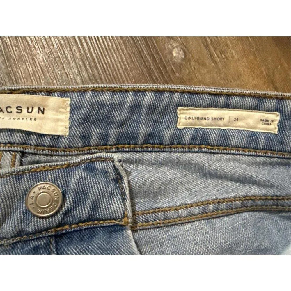 PacSun Light Wash Boho Equestrian Western Cactus Floral Denim Cutoff Shorts 24 - Image 3