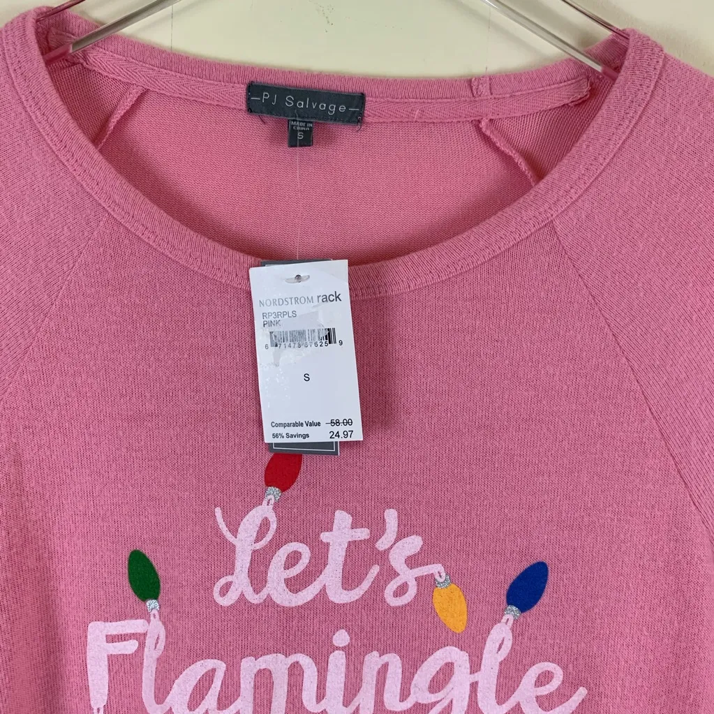 PJ Salvage Let’s Flamingle Pink Holiday Pajama Top Size Small NWT - Image 4