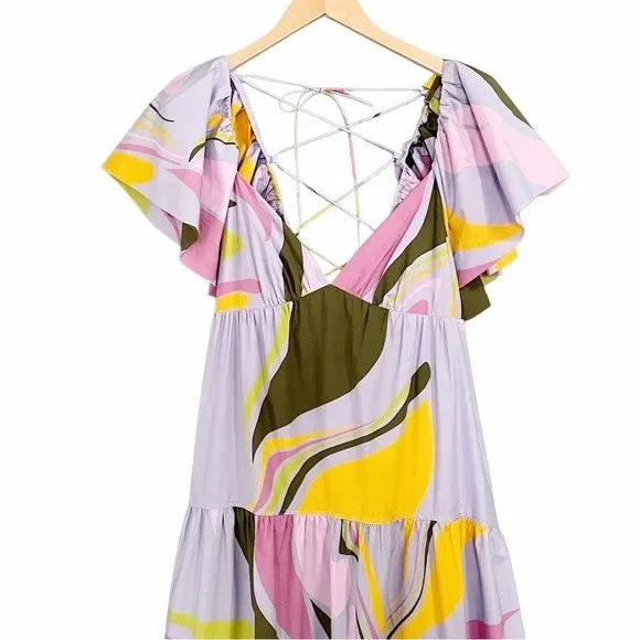 NWT La Ligne Stella Tiered Ruffle Cotton Midi Dress Lavender Swirl Size Medium Purple - Image 8