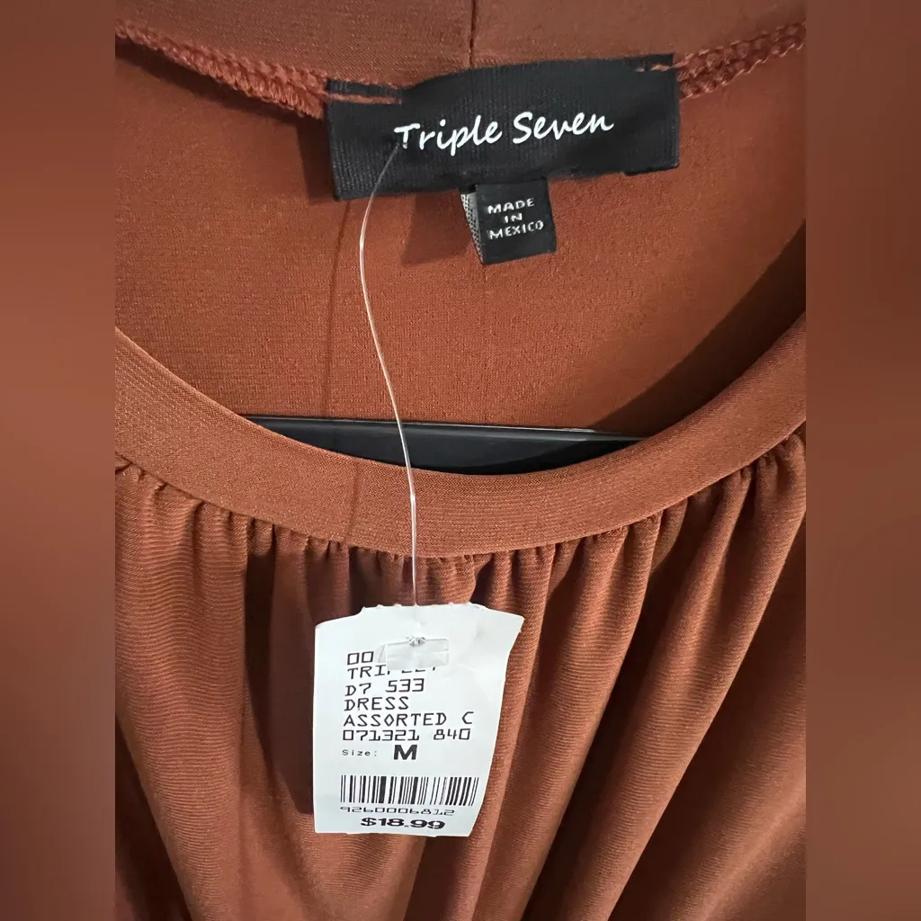 Triple seven Elegant Brown Long Sleeve Dress Size M - Image 3