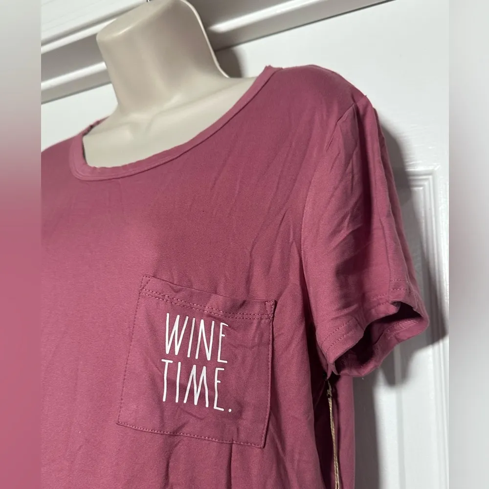 NWT Rae Dunn Pink Wine Talk Cute Wine Lover Short Sleeve T-Shirt Women’s Blouse - Image 2