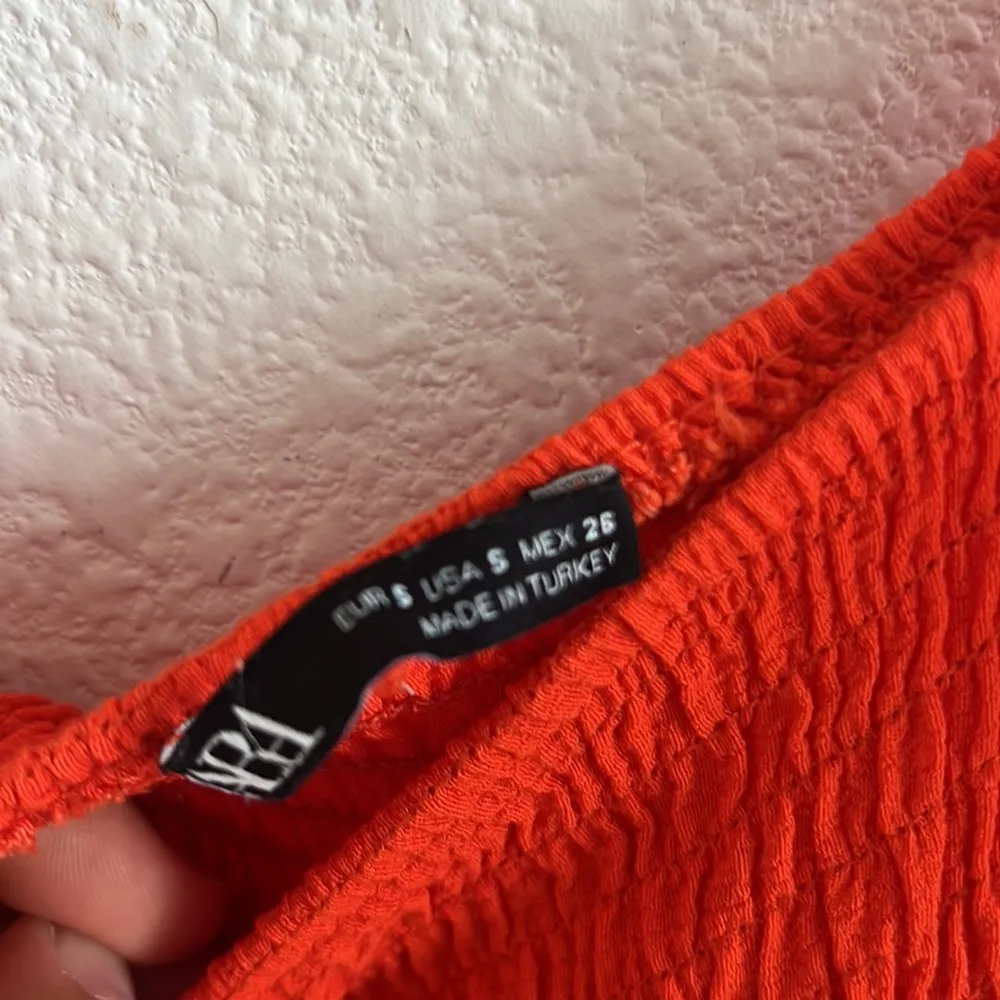 Zara Bloggers Favorite Smocked Tiered Poplin Maxi Dress Summer Red Orange Small - Image 5