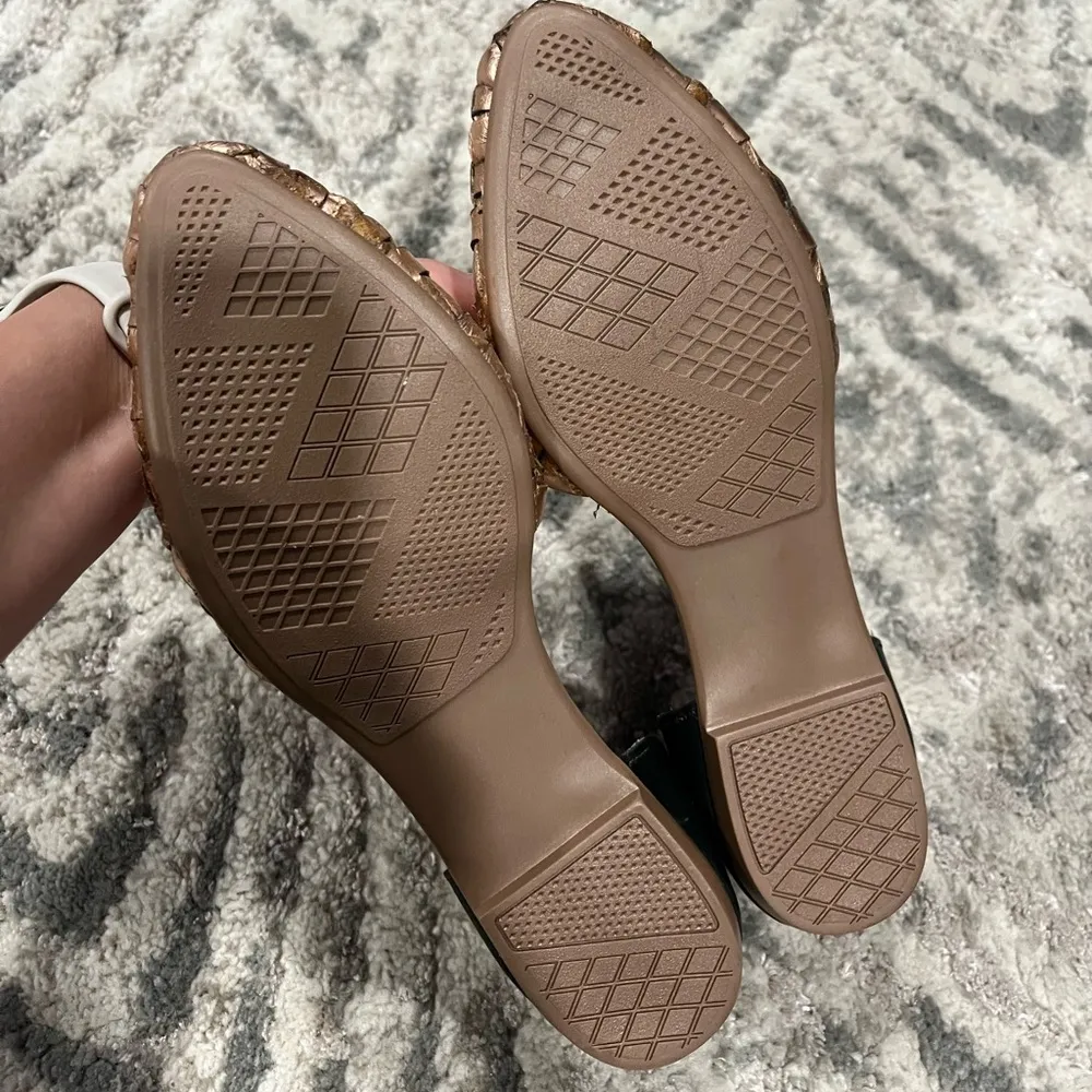 Agave Girl Leather Made in Mexico Weaved Pointed Toe Rose Gold Flats Size 7 Black - Image 5