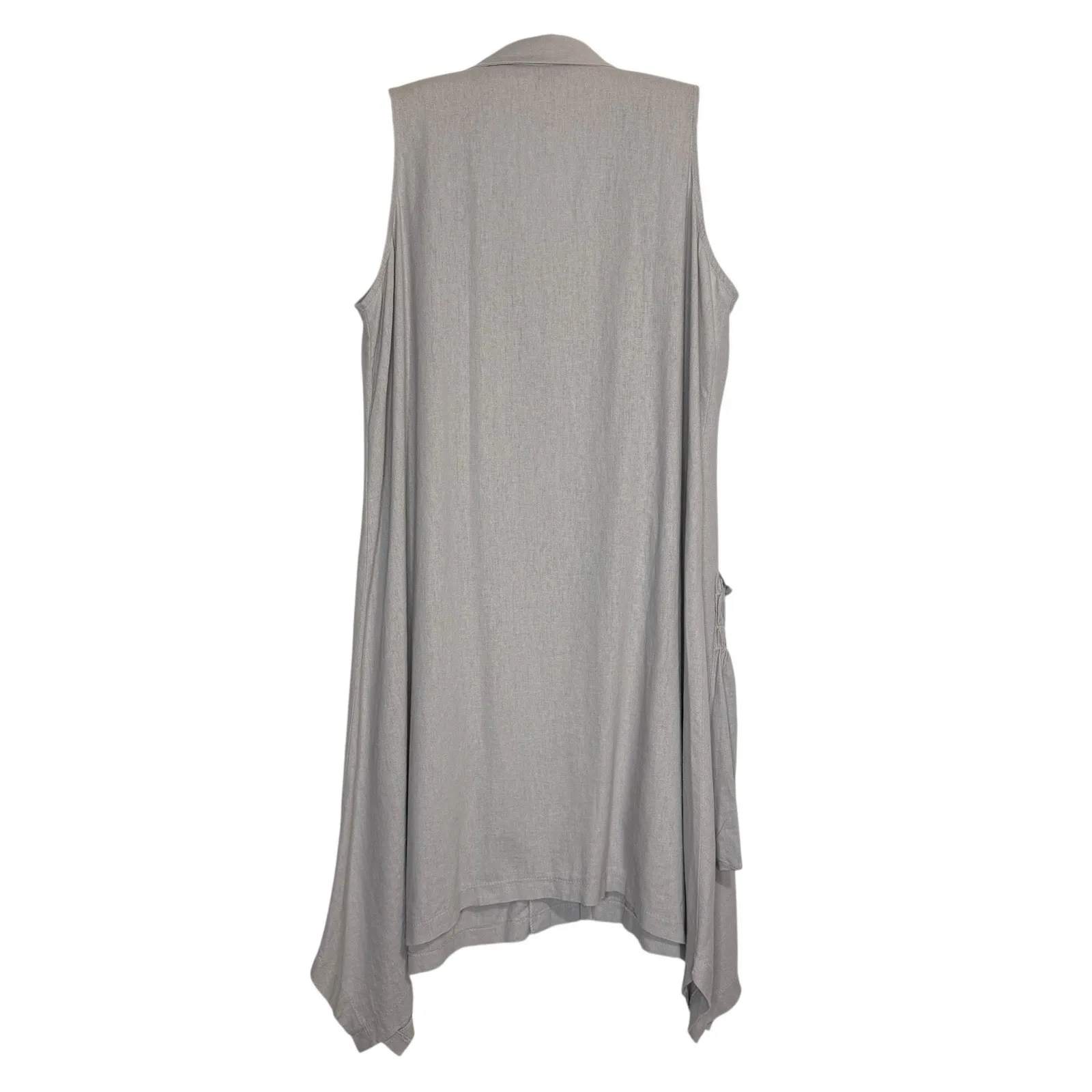 For Cynthia Dress L Gray Button Up Linen Lagenlook Pockets Sleeveless Minimalist - Image 2