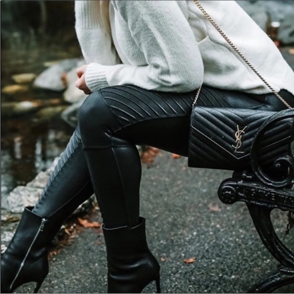 SPANX FAUX LEATHER MOTO LEGGINGS 20136R VERY BLACK SIZE XL - Image 2