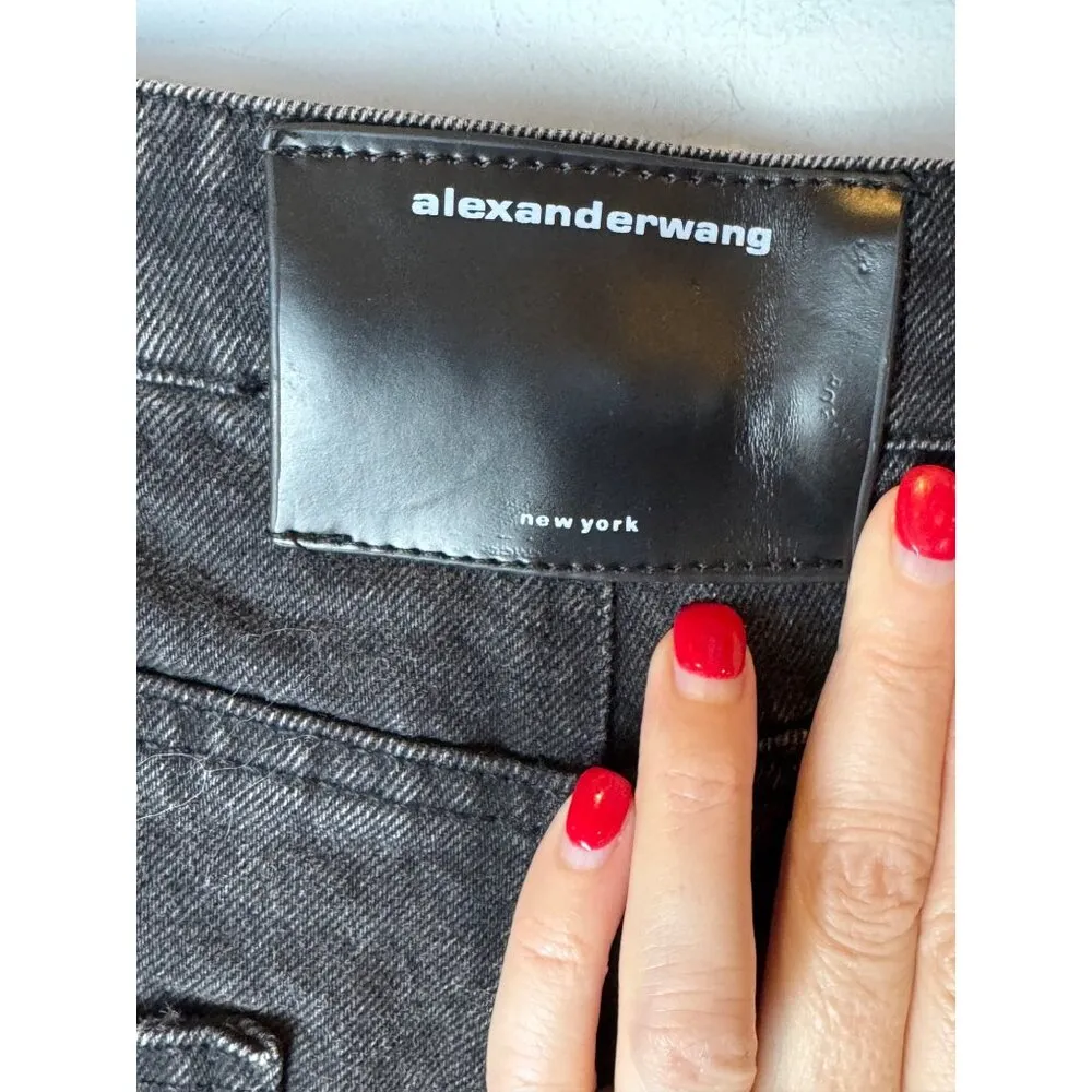 Alexander Wang Jeans Women Medium Black Rhinestone Strap High Rise‎ Straight Leg - Image 7