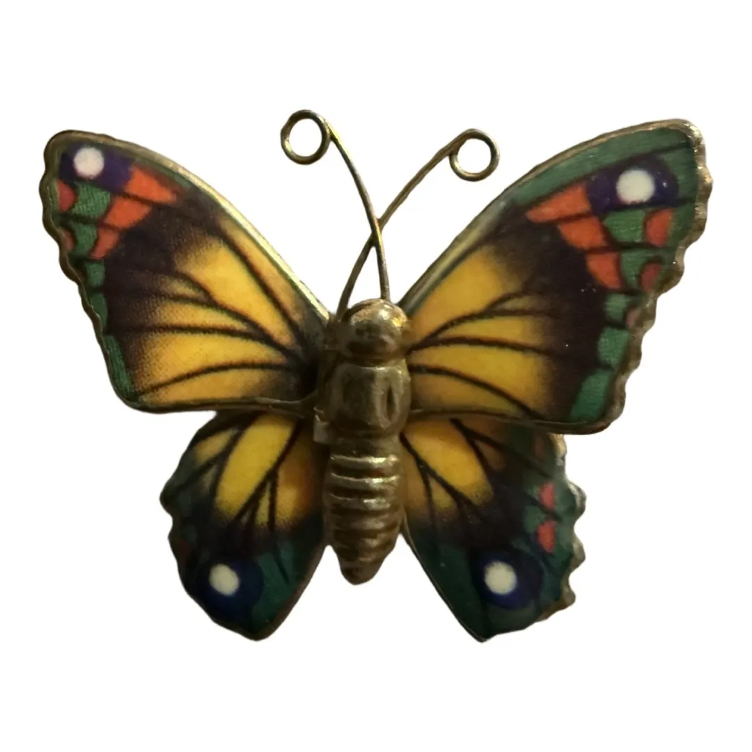Butterfly Brooch Pin Enamal Medal Earthtone Colors About 1 Inch Size - Image 2