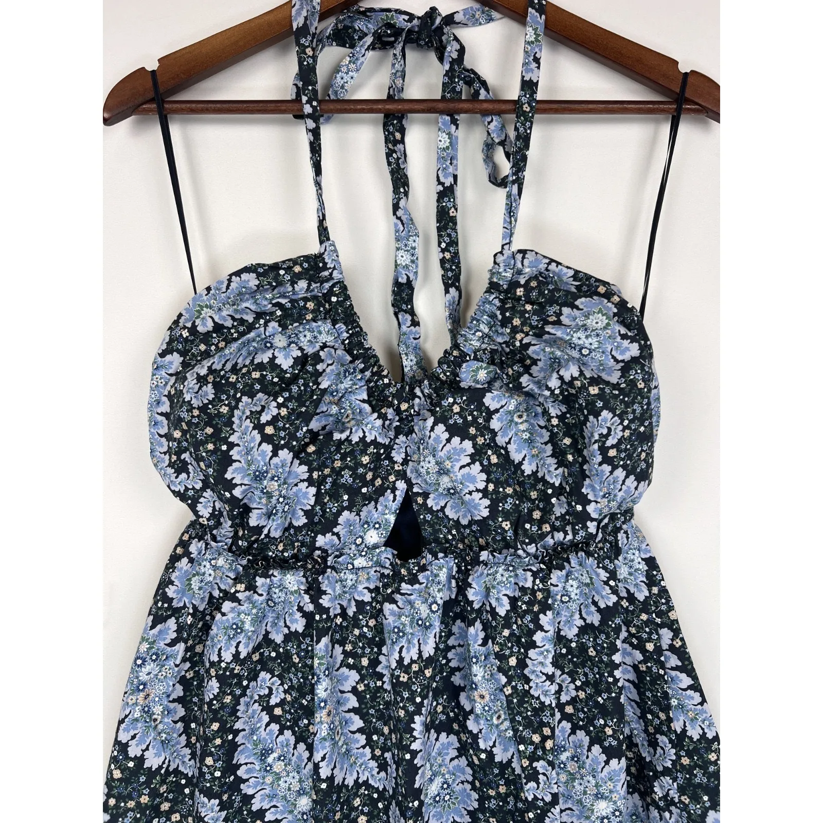 J.Crew Collection Blue Floral Halter Midi Dress size 6 Open Back Tie Neck - Image 9